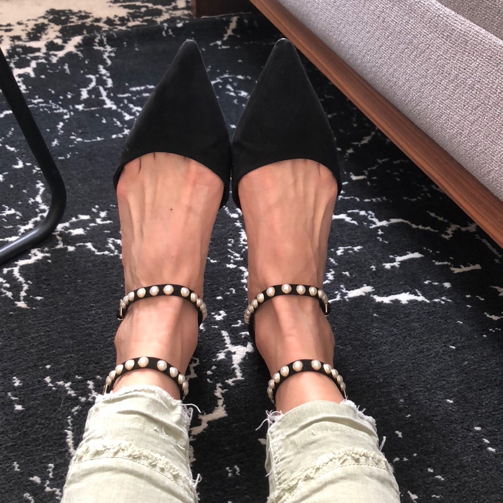 Zara pearl double clasp black D’orsay flat